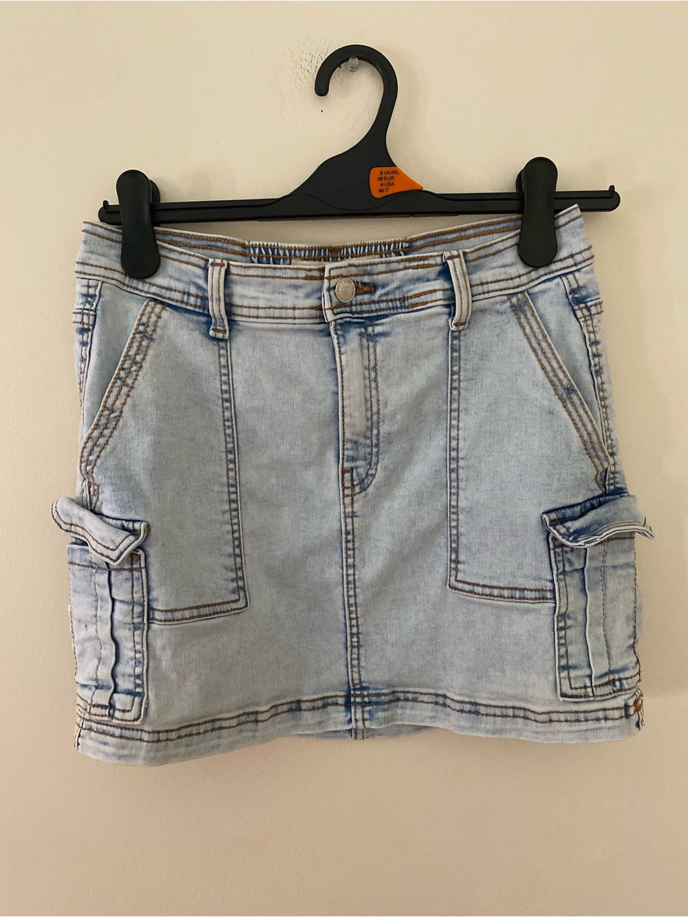 Love Light Blue cotton blend Denim Cargo Mini Skirt